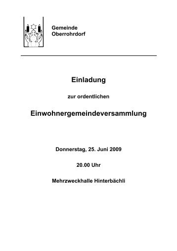 Traktandenbericht vom 25. Juni 2009 - Gemeinde Oberrohrdorf