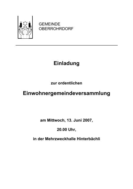 Traktandenbericht vom 13. Juni 2007 - Gemeinde Oberrohrdorf