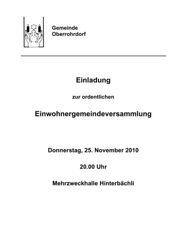 Traktandenbericht vom 25. November 2010 - Gemeinde Oberrohrdorf