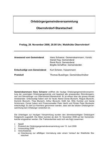 Protokoll vom 28. November 2008 - Gemeinde Oberrohrdorf