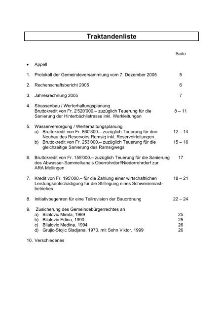 Traktandenbericht vom 22. Juni 2006 - Gemeinde Oberrohrdorf