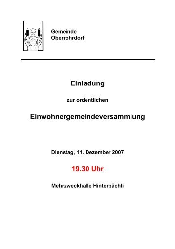 Traktandenbericht vom 11. Dezember 2007 - Gemeinde Oberrohrdorf