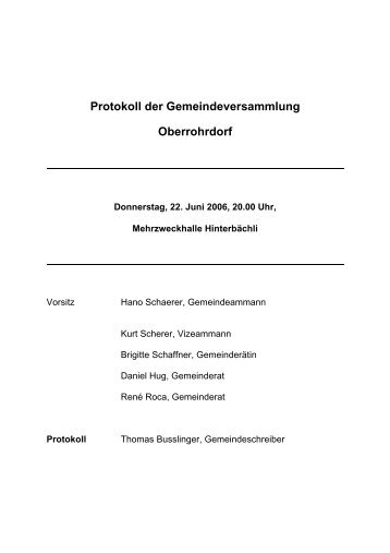 Protokoll vom 22. Juni 2006 - Gemeinde Oberrohrdorf