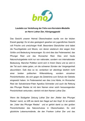 Laudatio Lothar Zier - Bund Naturschutz Oberschwaben