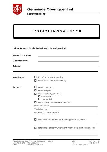 Bestattungswunsch - Gemeinde Obersiggenthal