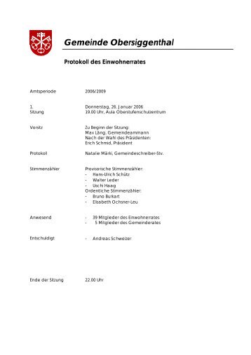 Protokoll der ER-Sitzung vom 29.03.2001 - Gemeinde Obersiggenthal