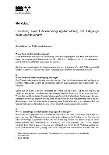 Merkblatt Bestellung einer Erbbescheinigung/Anmeldung ... - Zofingen