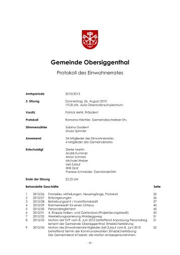 01 Protokoll vom 26.08.2010 - Gemeinde Obersiggenthal
