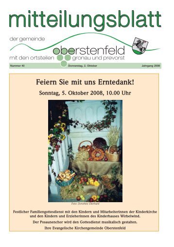 Feiern Sie mit uns Erntedank! - Gemeinde Oberstenfeld