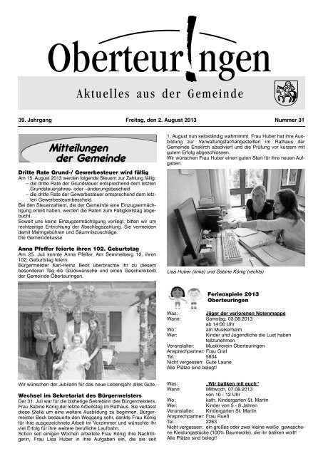 Ausgabe 31 vom 02.08.2013 - in der Gemeinde Oberteuringen