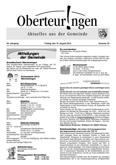 Ausgabe 33 vom 16.08.2013 - in der Gemeinde Oberteuringen
