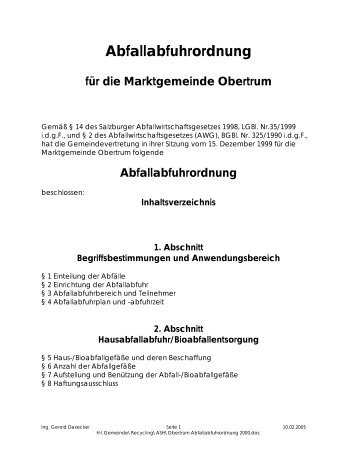 Abfallabfuhrordnung - .PDF - Obertrum