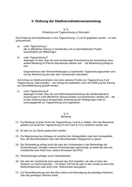 Geschäftsordnung der Stadtverordnetenversammlung