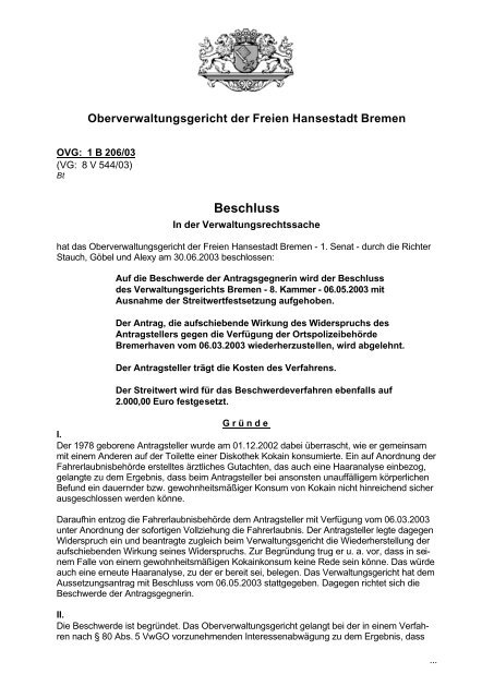 OVG 1 B 206/03 (pdf, 19.4 KB) - Oberverwaltungsgericht Bremen