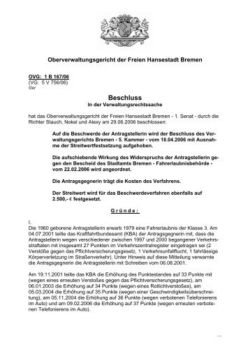 OVG: 1 B 167/06 (pdf, 30.2 KB) - Oberverwaltungsgericht Bremen