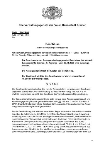 OVG 1 B 424/03 (pdf, 17.4 KB) - Oberverwaltungsgericht Bremen