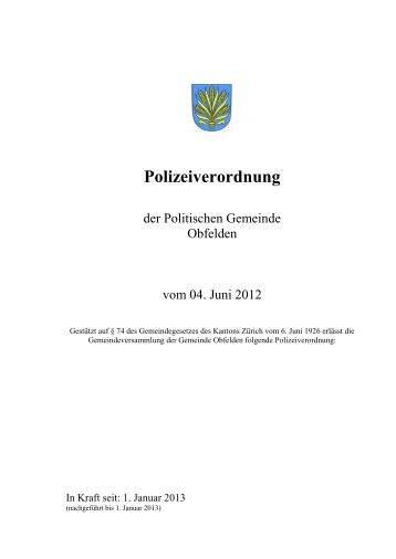 Polizeiverordnung - Gemeinde Obfelden