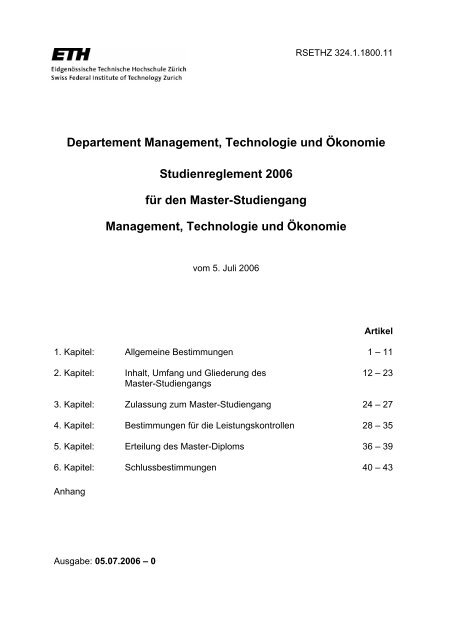 Departement Management, Technologie und ... - OBIS - ETH Zürich