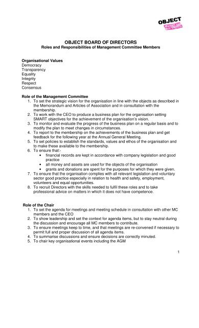 Management Committee Roles and Responsibilities - Object