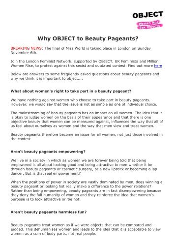 Why OBJECT to Beauty Pageants?
