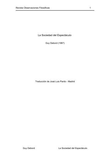 La sociedad del espectÃ¡culo, Guy Debord - Revista Observaciones ...