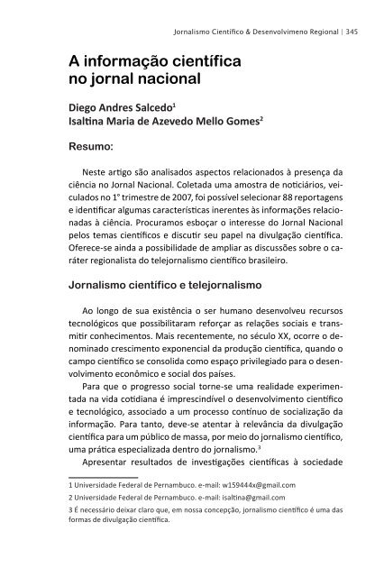 Jornalismo cientÃ­fico & desenvolvimento regional - ObservatÃ³rio da ...