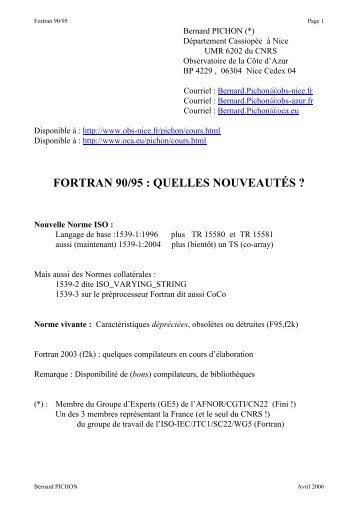 fortran 90/95 - Observatoire de la CÃ´te d'Azur