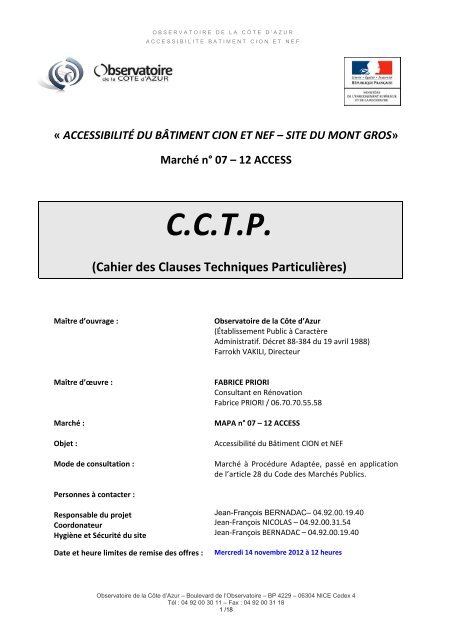 CCTP 07-12 ACCESS.pdf - Observatoire de la CÃ´te d'Azur