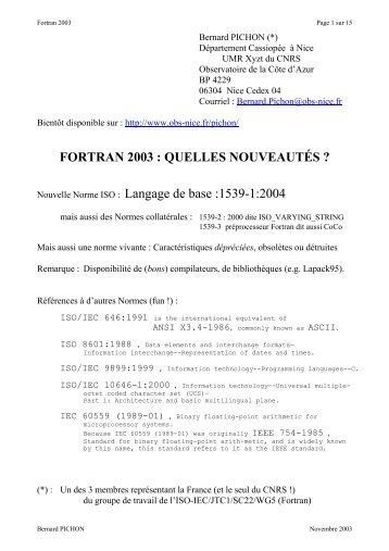 fortran 2003 - Observatoire de la CÃ´te d'Azur
