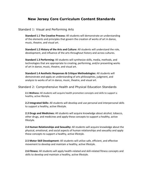 New jersey core curriculum content standards - ocean