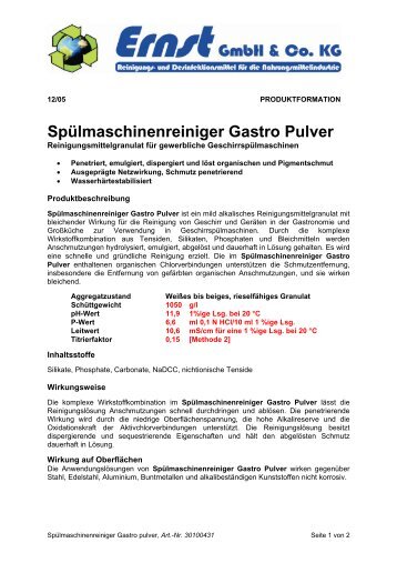 Spülmaschinenreiniger Gastro Pulver - Ernst GmbH & Co. KG