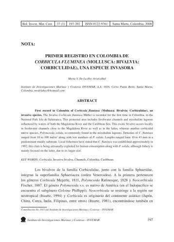 nota: primer registro en colombia de corbicula fluminea - OceanDocs