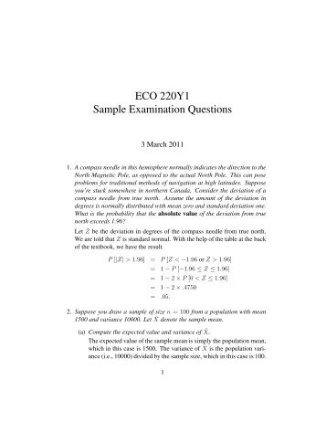 ECO 220Y1 Sample Examination Questions - ocf