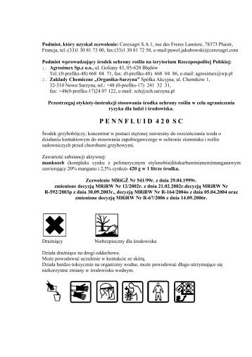 Etykieta stosowania Årodka Pennfluid 420 SC - ochronasadu.pl