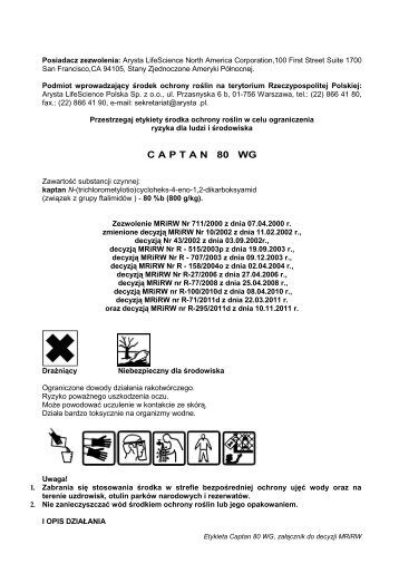Etykieta stosowania Årodka Captan 80 WG - ochronasadu.pl