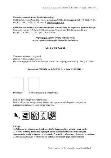 Etykieta stosowania herbicydu Marker 360 SL - ochronasadu.pl