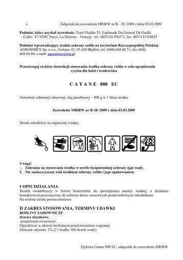 Etykieta stosowania Årodka Catane 800 EC - ochronasadu.pl