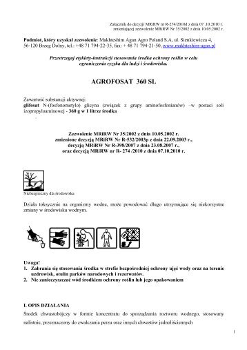 Etykieta stosowania herbicydu Agrofosat 360 SL - ochronasadu.pl