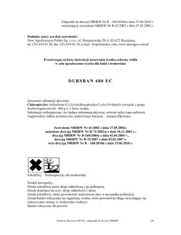 Etykieta stosowania Årodka Dursban 480 EC - ochronasadu.pl
