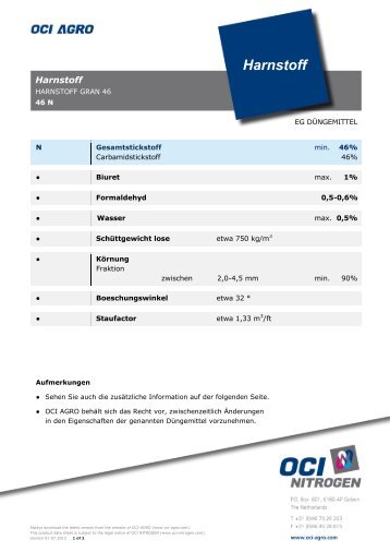 Harnstoff - Produktdatenblatt - OCI Nitrogen