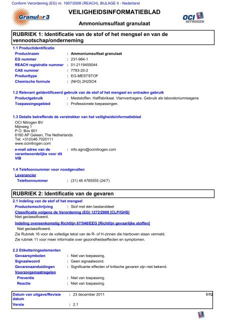 Granular 2 - Veiligheidsinformatieblad - Nederland - OCI Nitrogen