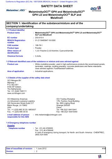 MelaminebyOCI GPH - Safety data sheet - United ... - OCI Nitrogen