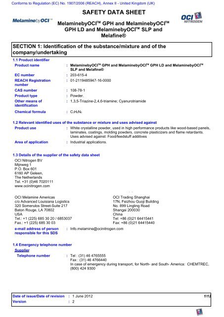 MelaminebyOCI GPH - Safety data sheet - United ... - OCI Nitrogen