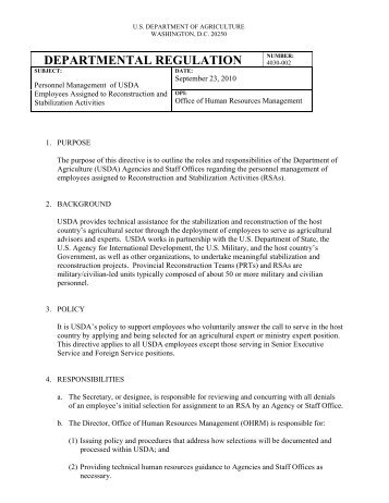 Personnel Management of USDA Employees Assigned to ...