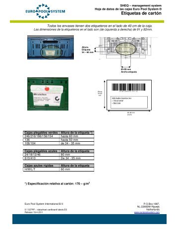 Etiquetas de cartÃ³n - Euro Pool System
