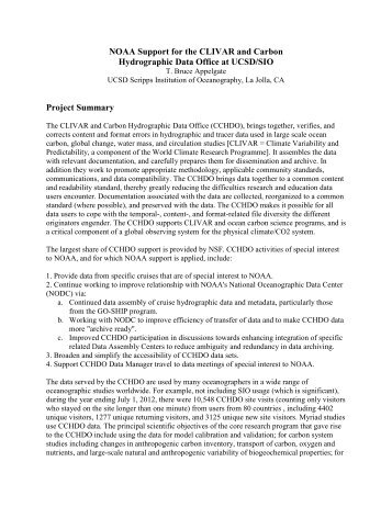 NOAA Support for the CLIVAR and Carbon Hydrographic Data ...