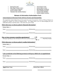 Release of Information Authorization Form - Oconee Medical Center