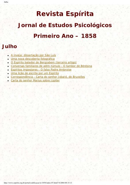 Revista Espírita - Primeiro Ano – 1858 - Portal do Espírito