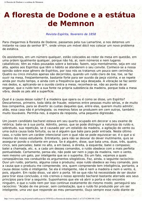 Revista Espírita - Primeiro Ano – 1858 - Portal do Espírito