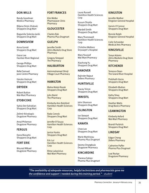 January/February 2004 - Ontario College of Pharmacists